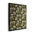 Mid Century Modern Abstract Geometric Piquet Multi Pattern in Retro Olive Black White Framed Canvas Print Gallery Image 2