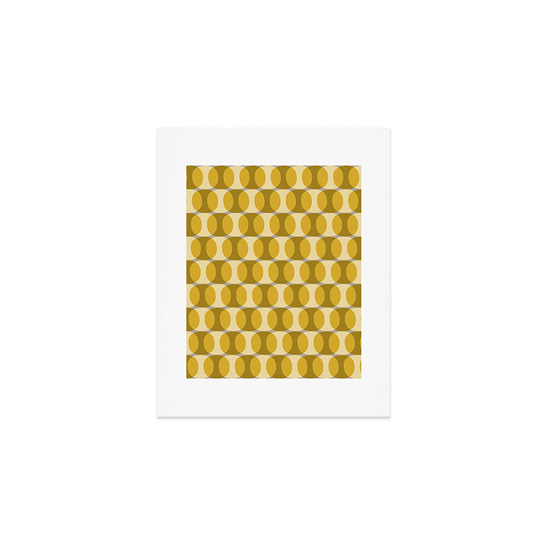 Mid Century Modern Abstract Geometric Spheramod Dot Pattern in Mustard and Gray Art Print Gallery Image 1