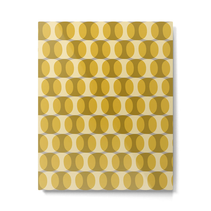 Mid Century Modern Abstract Geometric Spheramod Dot Pattern in Mustard and Gray Metal Print Gallery Image 1