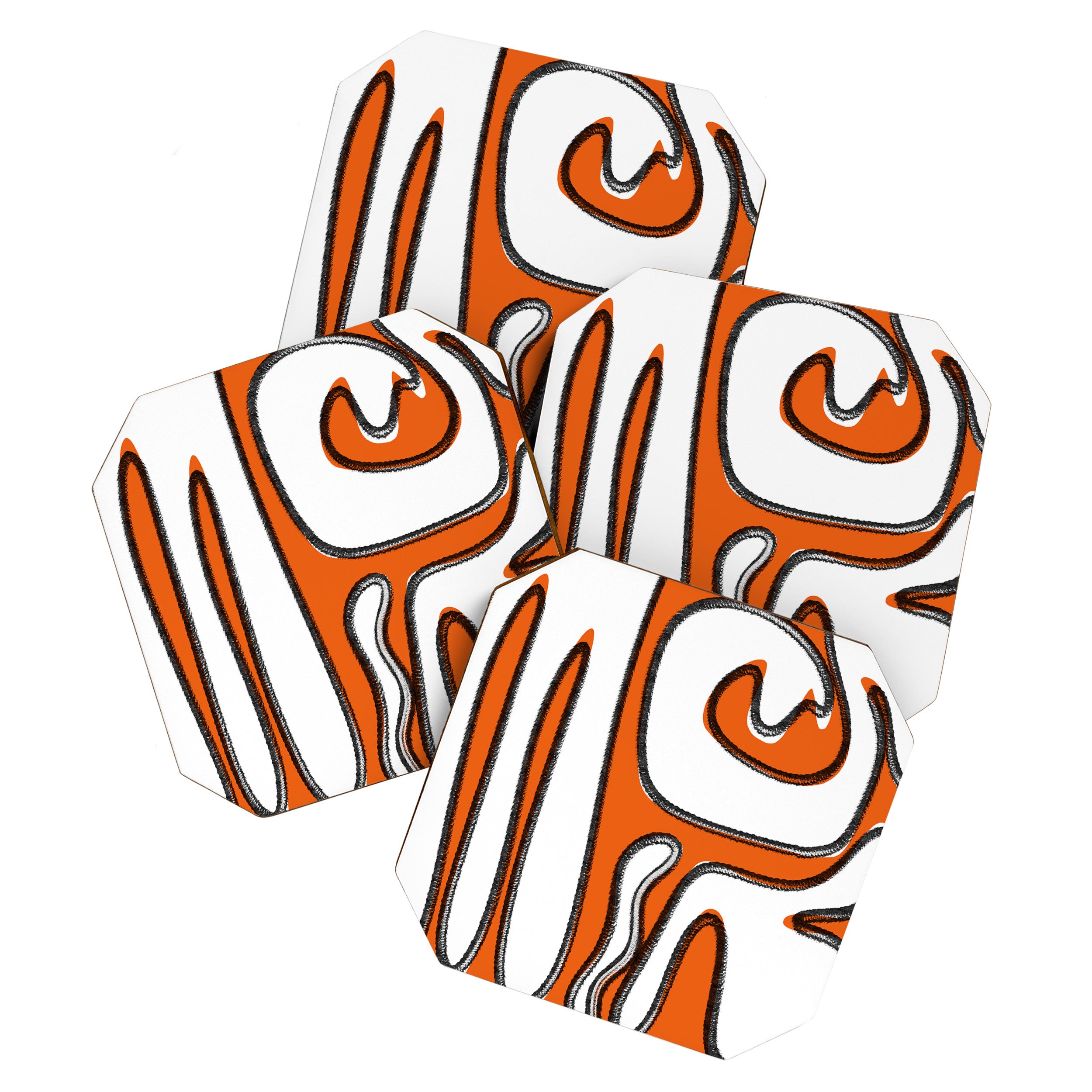 Mid Century Modern Abstract Kwaito in Orange Black White Coaster Gallery Image 1