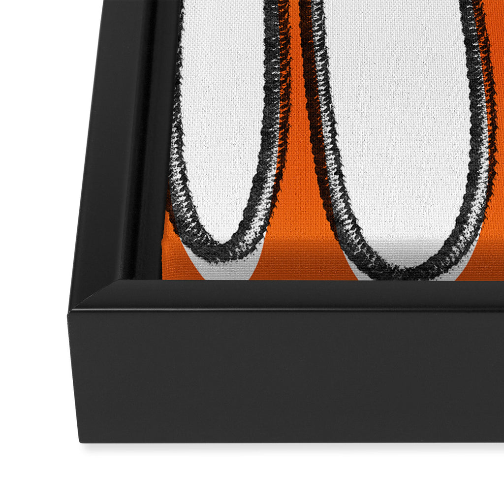 Mid Century Modern Abstract Kwaito in Orange Black White Framed Canvas Print Gallery Image 3