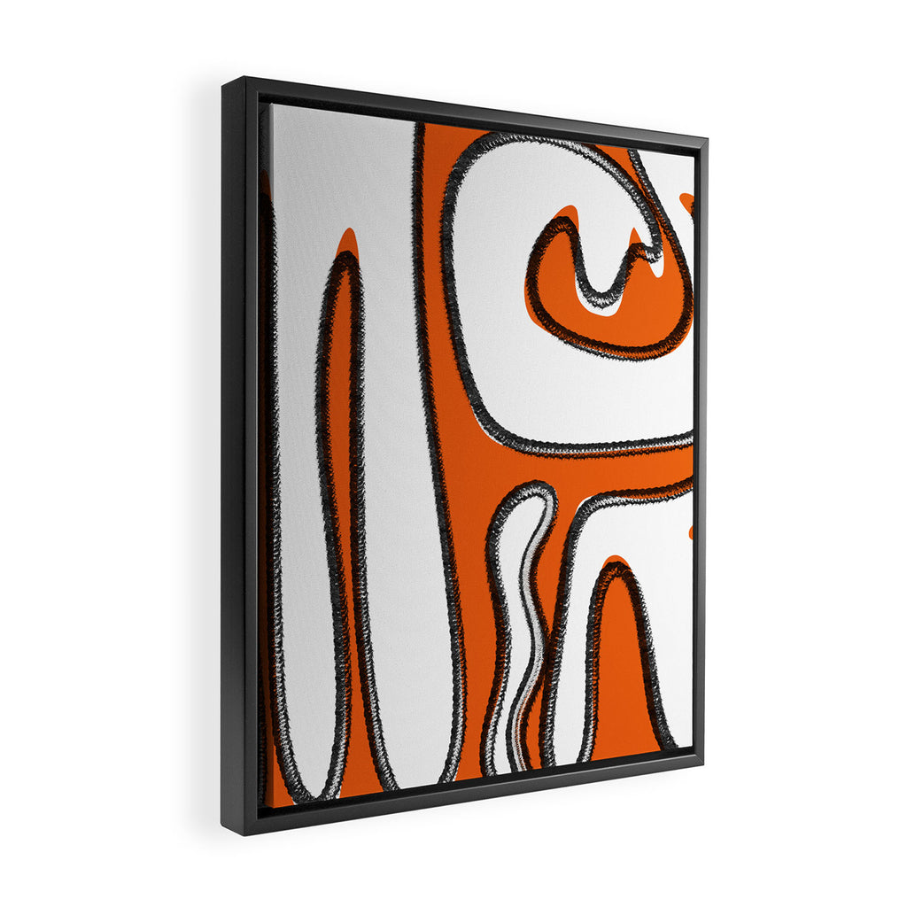 Mid Century Modern Abstract Kwaito in Orange Black White Framed Canvas Print Gallery Image 2