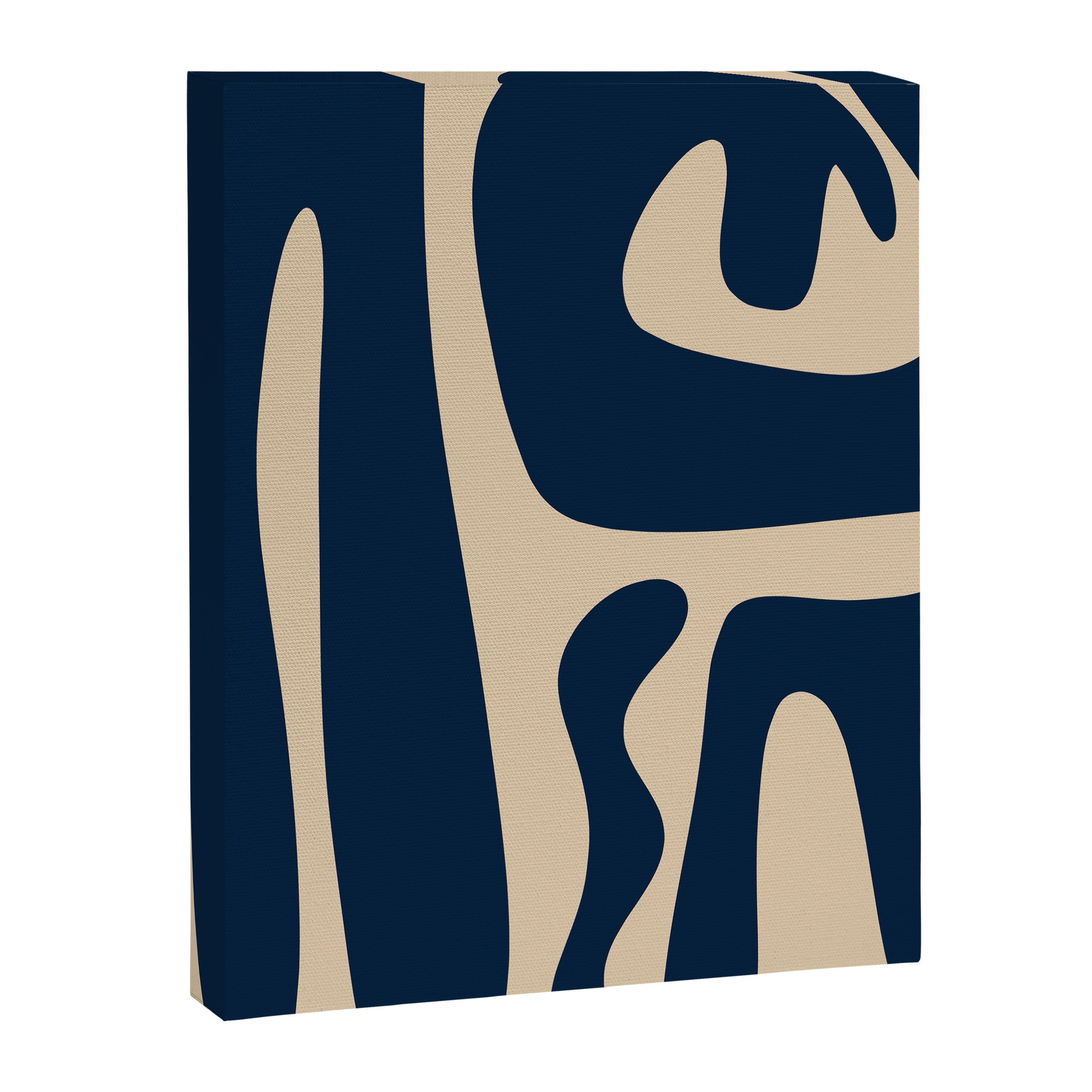Mid Century Modern Abstract Kwaito Pattern Beige and Navy Blue Canvas Print Gallery Image 8
