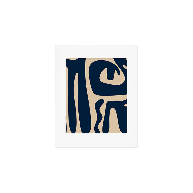 Mid Century Modern Abstract Kwaito Pattern Beige and Navy Blue Art Print Gallery Image 1