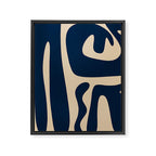 Mid Century Modern Abstract Kwaito Pattern Beige and Navy Blue Framed Canvas Print Gallery Image 8