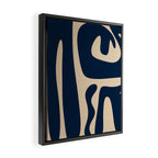Mid Century Modern Abstract Kwaito Pattern Beige and Navy Blue Framed Canvas Print Gallery Image 2
