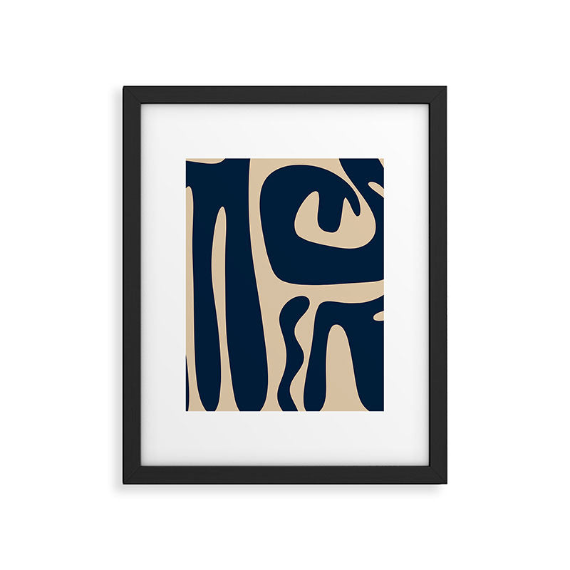 Mid Century Modern Abstract Kwaito Pattern Beige and Navy Blue Framed Art Print Gallery Image 6