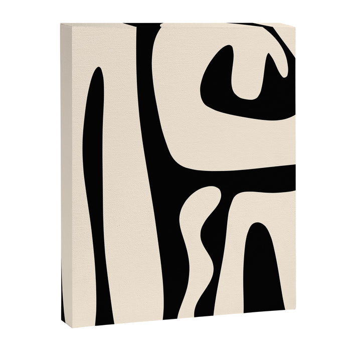 Mid Century Modern Abstract Kwaito Pattern in Black and Cream Canvas Print Gallery Image 1