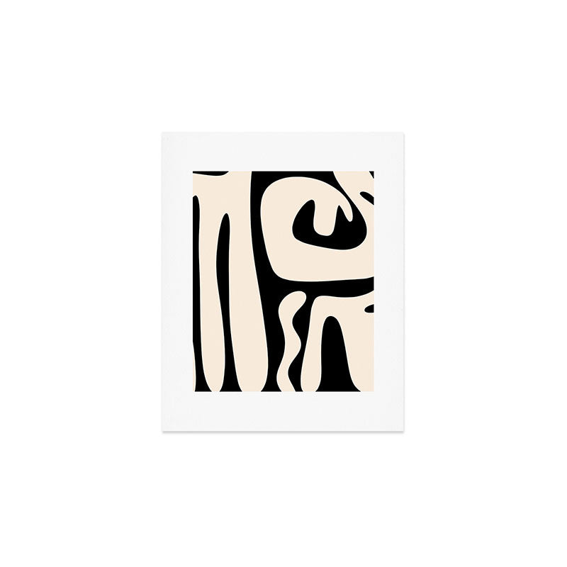 Mid Century Modern Abstract Kwaito Pattern in Black and Cream Art Print Gallery Image 1