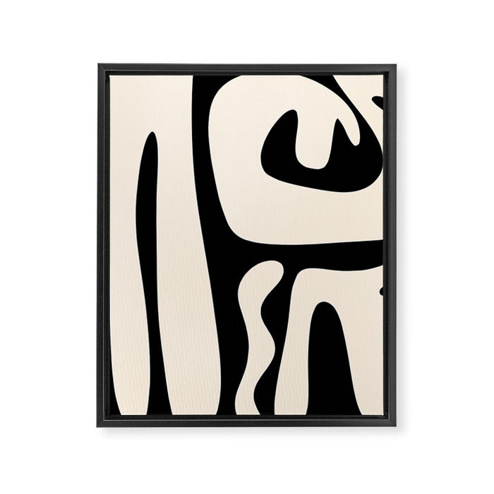Mid Century Modern Abstract Kwaito Pattern in Black and Cream Framed Canvas Print Gallery Image 1