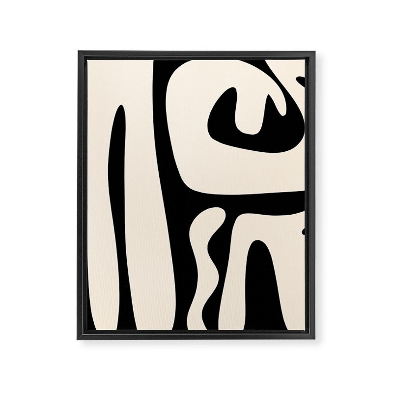 Mid Century Modern Abstract Kwaito Pattern in Black and Cream Framed Canvas Print Gallery Image 8