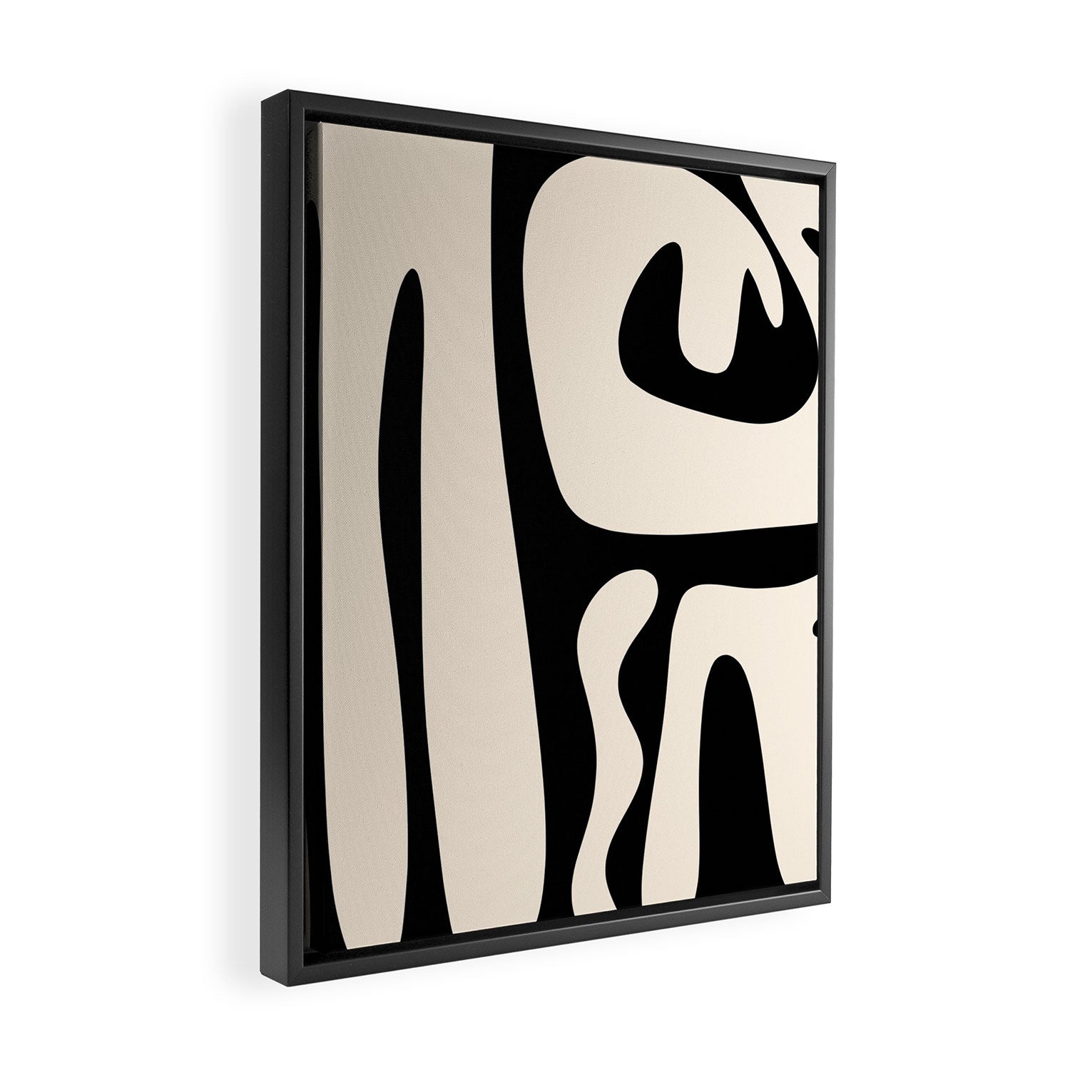 Mid Century Modern Abstract Kwaito Pattern in Black and Cream Framed Canvas Print Gallery Image 2