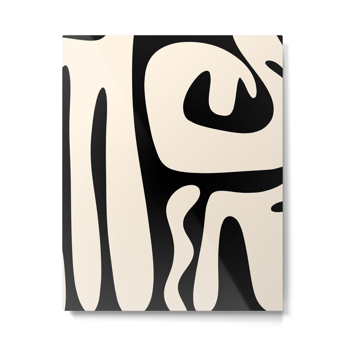 Mid Century Modern Abstract Kwaito Pattern in Black and Cream Metal Print Gallery Image 1