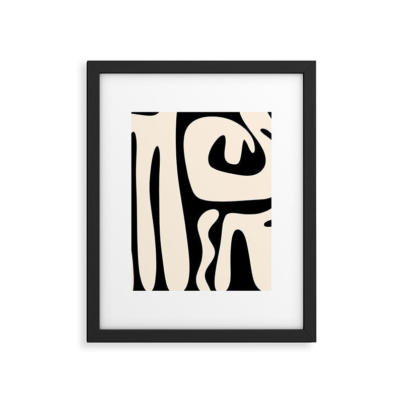 Mid Century Modern Abstract Kwaito Pattern in Black and Cream Framed Art Print Gallery Image 6