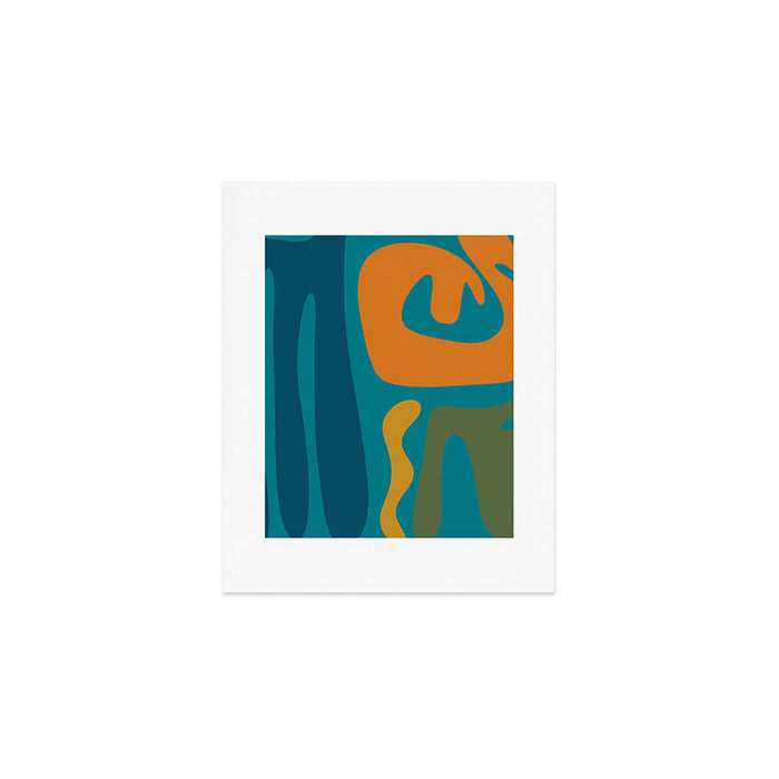 Mid Century Modern Abstract Kwaito Pattern in Moroccan Teal Orange Olive Art Print Gallery Image 1
