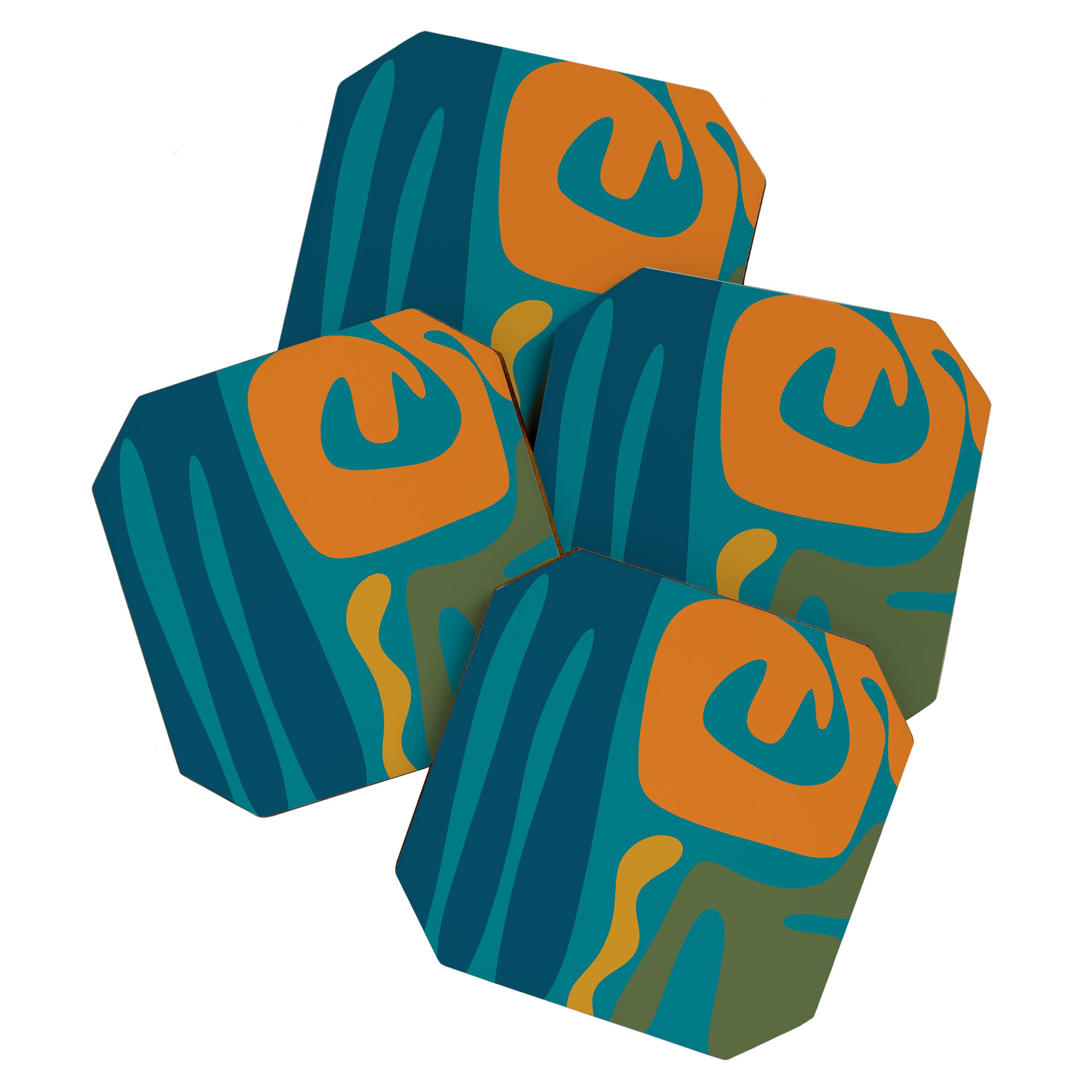 Mid Century Modern Abstract Kwaito Pattern in Moroccan Teal Orange Olive Coaster Gallery Image 1