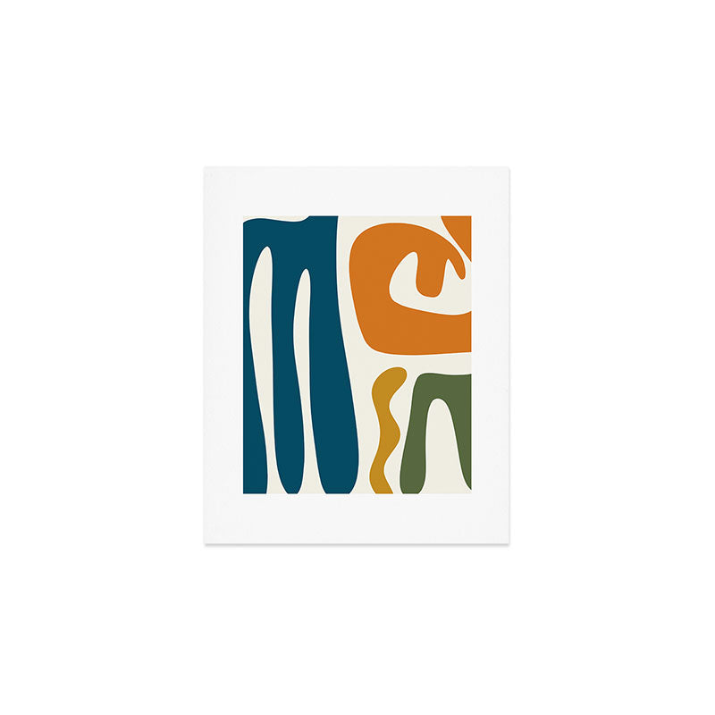 Mid Century Modern Abstract Kwaito Pattern in Moroccan Teal Orange Olive Cream Art Print Gallery Image 1