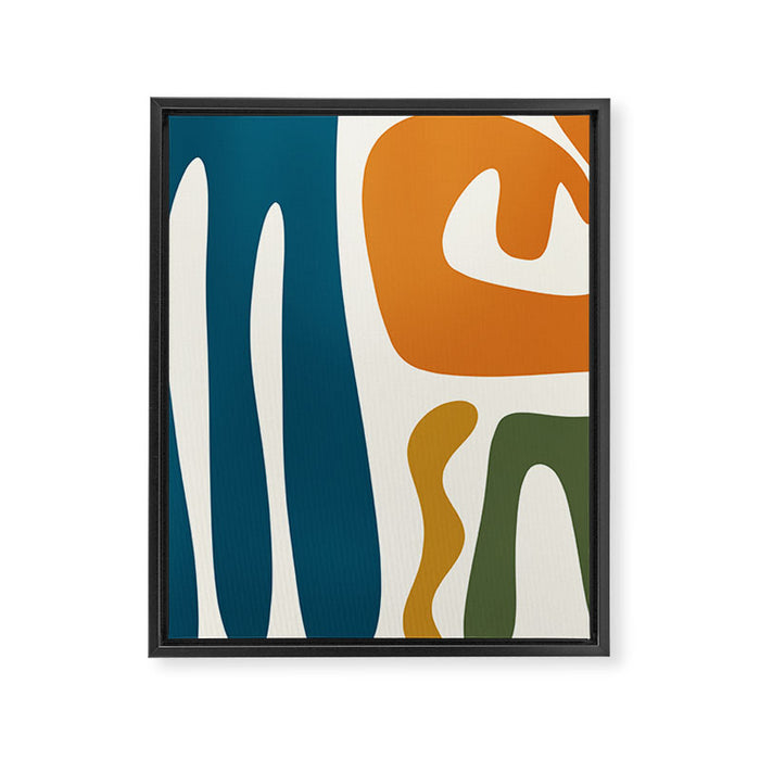 Mid Century Modern Abstract Kwaito Pattern in Moroccan Teal Orange Olive Cream Framed Canvas Print Gallery Image 1