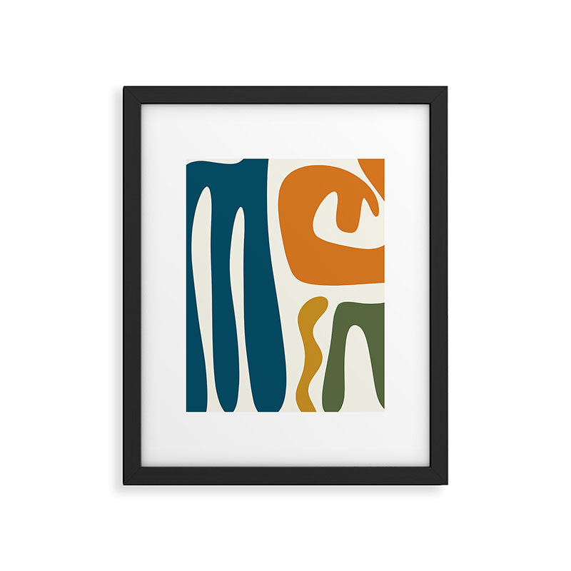 Mid Century Modern Abstract Kwaito Pattern in Moroccan Teal Orange Olive Cream Framed Art Print Gallery Image 6