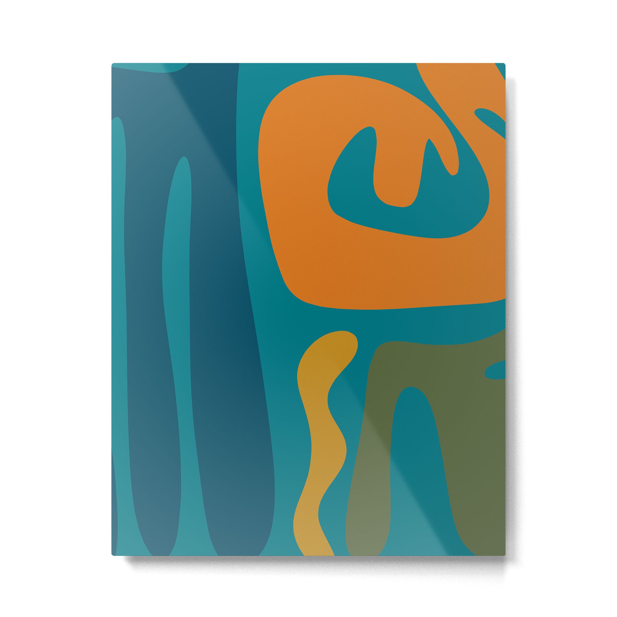 Mid Century Modern Abstract Kwaito Pattern in Moroccan Teal Orange Olive Metal Print Gallery Image 6