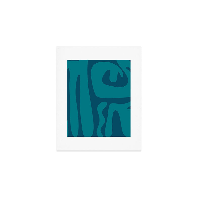 Mid Century Modern Abstract Kwaito Pattern in Teal Blue Tones Art Print Gallery Image 1
