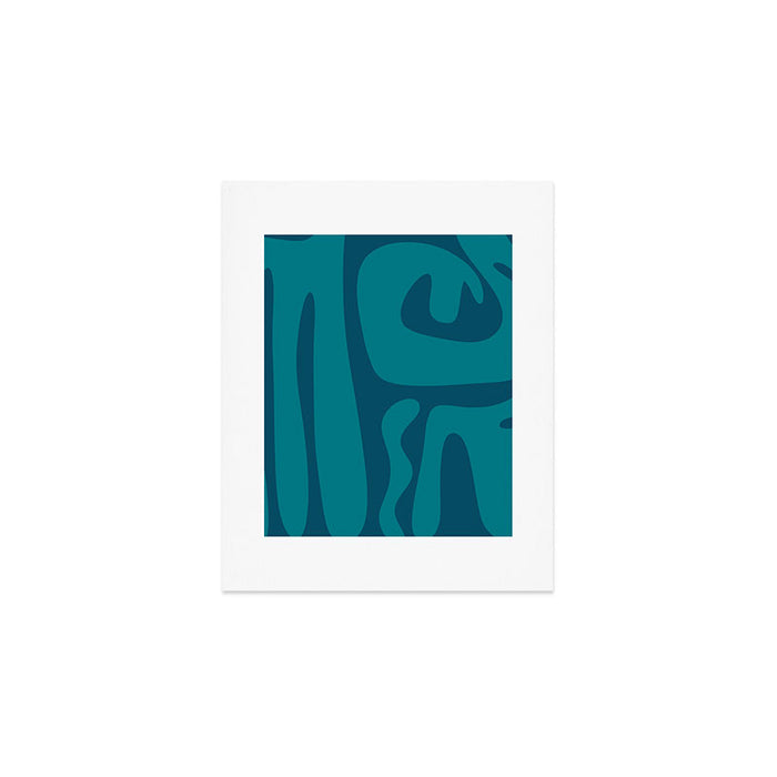 Mid Century Modern Abstract Kwaito Pattern in Teal Blue Tones Art Print Gallery Image 1