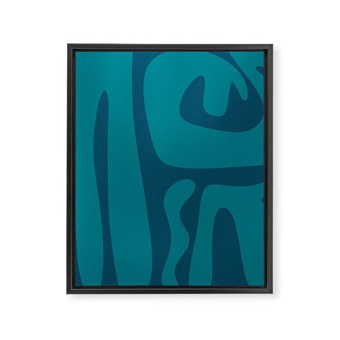 Mid Century Modern Abstract Kwaito Pattern in Teal Blue Tones Framed Canvas Print Gallery Image 1