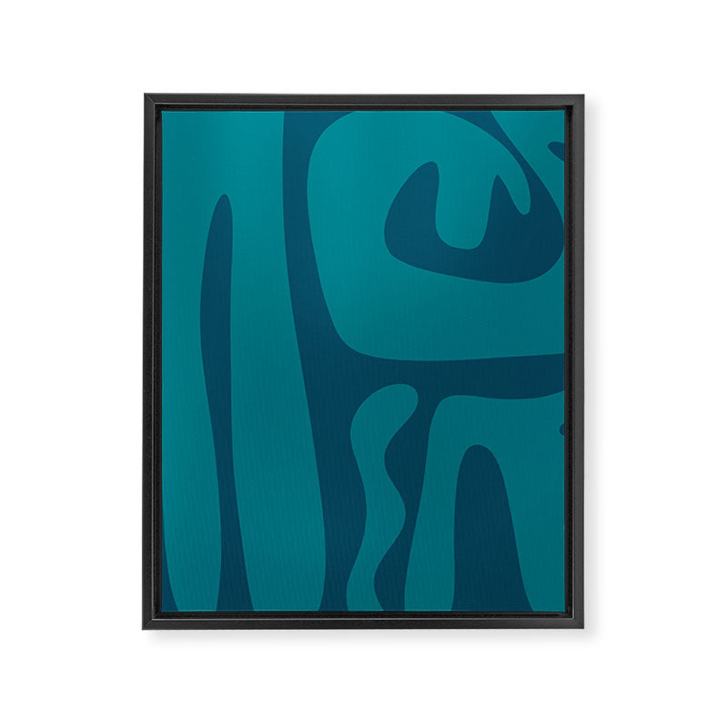 Mid Century Modern Abstract Kwaito Pattern in Teal Blue Tones Framed Canvas Print Gallery Image 8