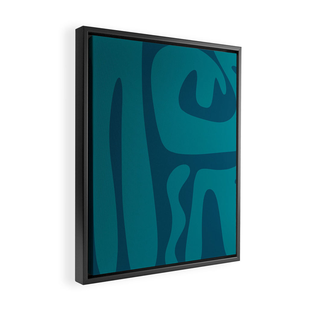 Mid Century Modern Abstract Kwaito Pattern in Teal Blue Tones Framed Canvas Print Gallery Image 2