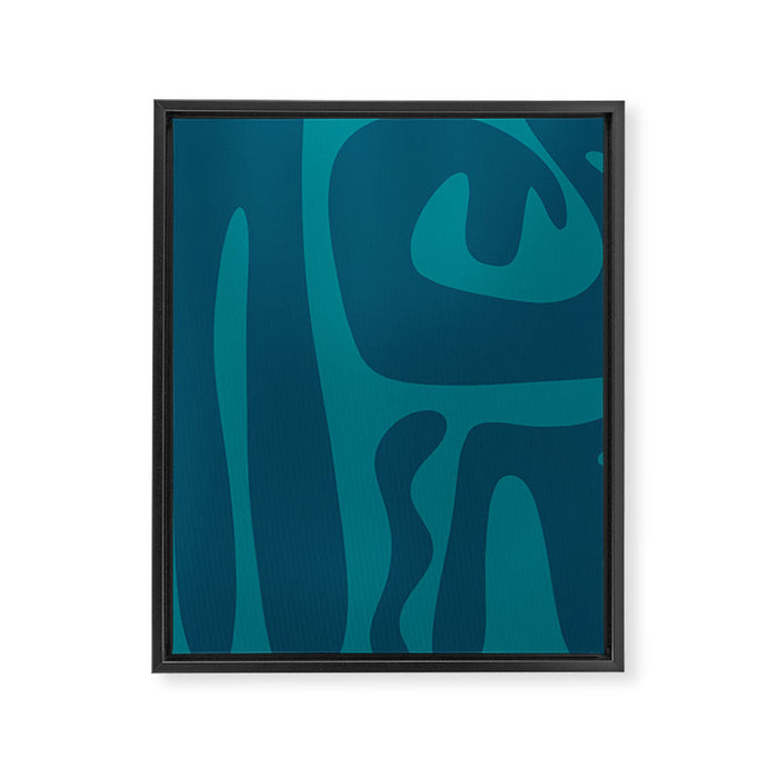 Mid Century Modern Abstract Kwaito Pattern in Teal Blue Tones Framed Canvas Print Gallery Image 1