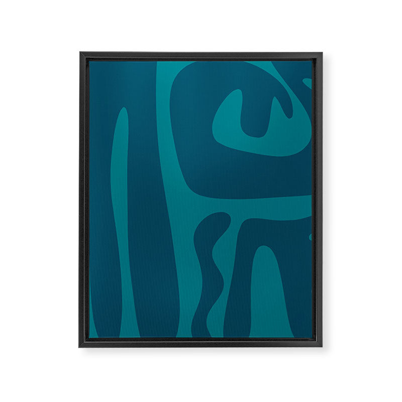 Mid Century Modern Abstract Kwaito Pattern in Teal Blue Tones Framed Canvas Print Gallery Image 8