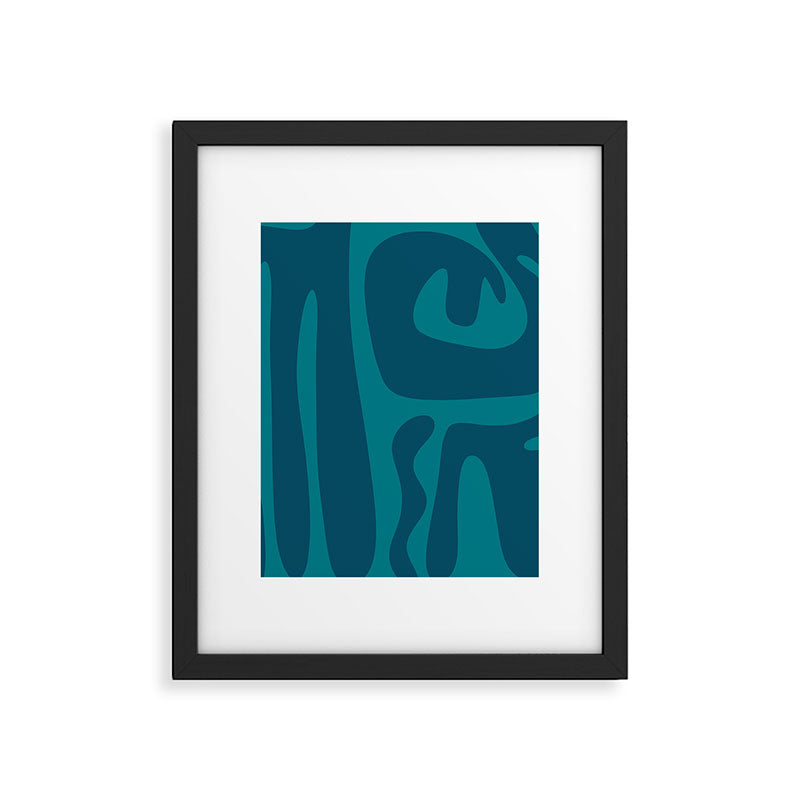 Mid Century Modern Abstract Kwaito Pattern in Teal Blue Tones Framed Art Print Gallery Image 6
