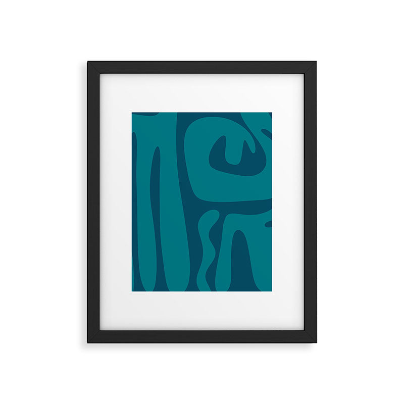 Mid Century Modern Abstract Kwaito Pattern in Teal Blue Tones Framed Art Print Gallery Image 6