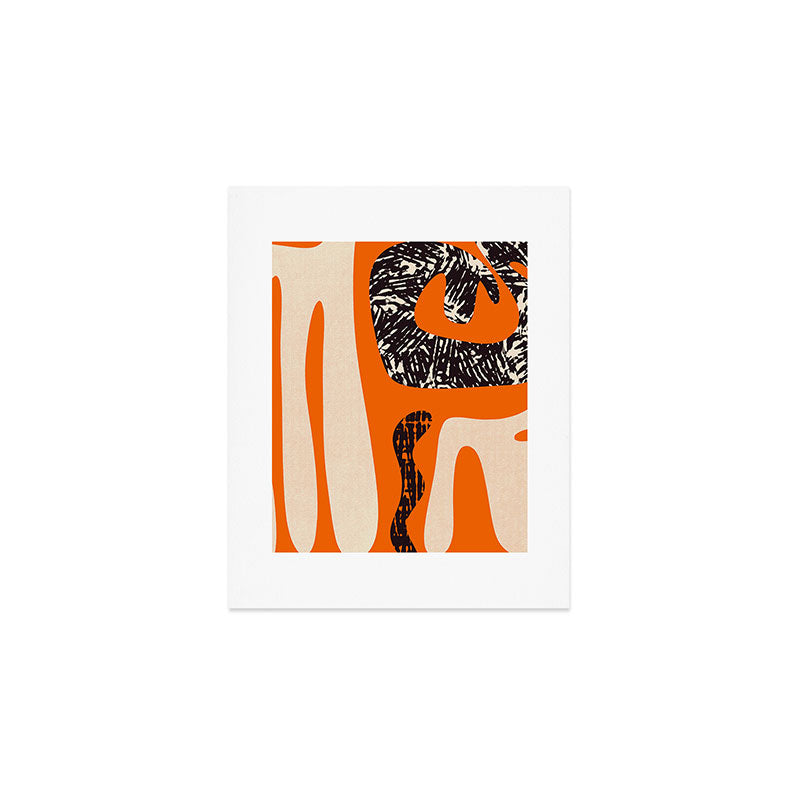 Mid Century Modern Abstract Kwaito Textured Pattern Orange Black Cream Art Print Gallery Image 1