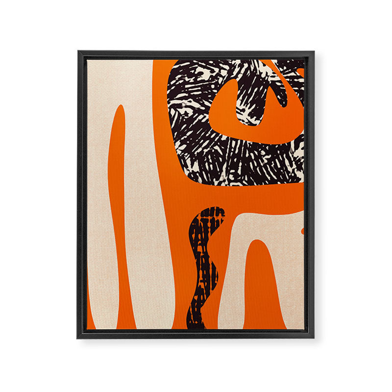 Mid Century Modern Abstract Kwaito Textured Pattern Orange Black Cream Framed Canvas Print Gallery Image 8