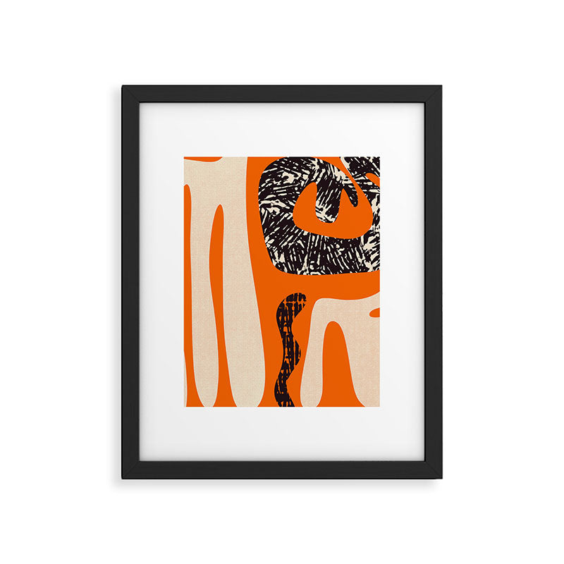 Mid Century Modern Abstract Kwaito Textured Pattern Orange Black Cream Framed Art Print Gallery Image 6