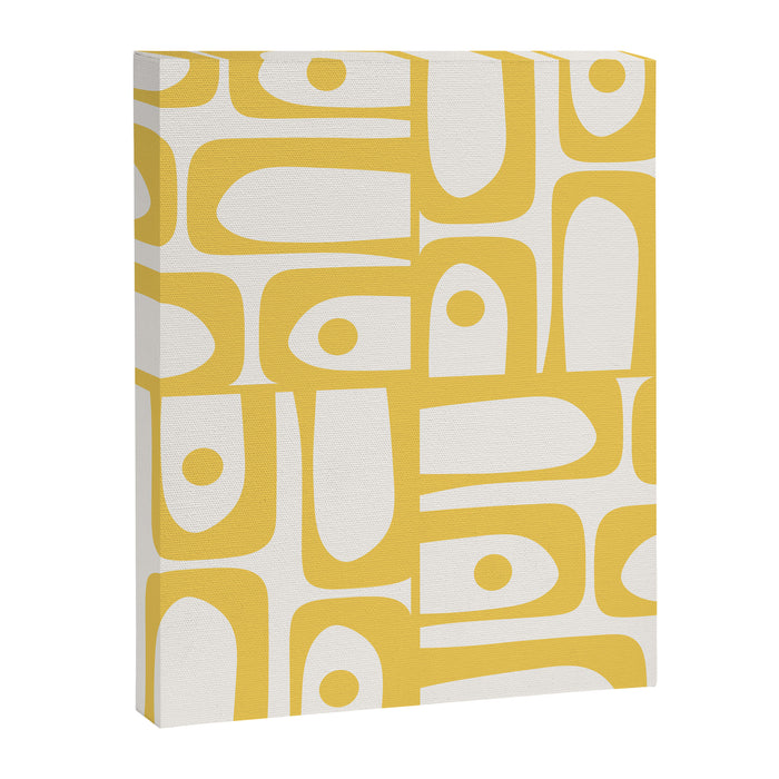 Mid Century Modern Abstract Lemon Yellow and Off White Piquet Multi Pattern  Canvas Print Gallery Image 1
