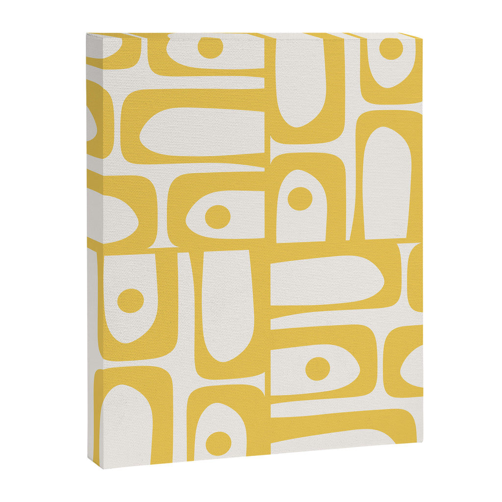 Mid Century Modern Abstract Lemon Yellow and Off White Piquet Multi Pattern  Canvas Print Gallery Image 8
