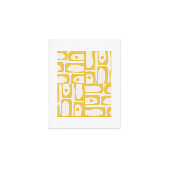 Mid Century Modern Abstract Lemon Yellow and Off White Piquet Multi Pattern  Art Print Gallery Image 1