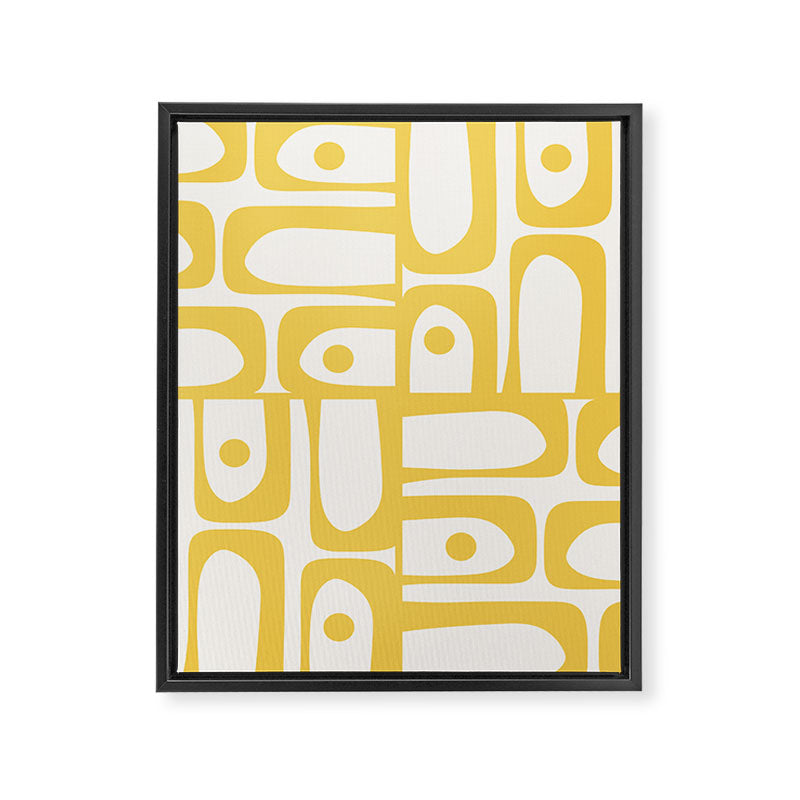 Mid Century Modern Abstract Lemon Yellow and Off White Piquet Multi Pattern  Framed Canvas Print Gallery Image 8