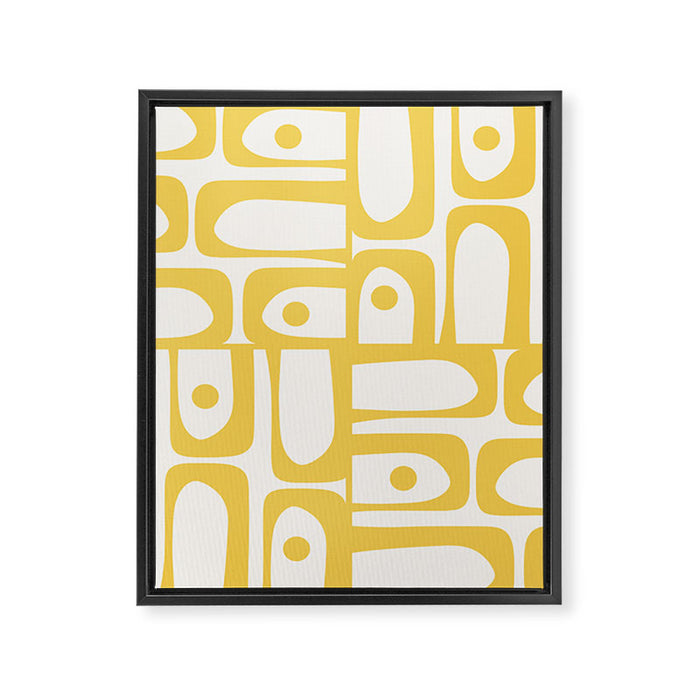 Mid Century Modern Abstract Lemon Yellow and Off White Piquet Multi Pattern  Framed Canvas Print Gallery Image 1
