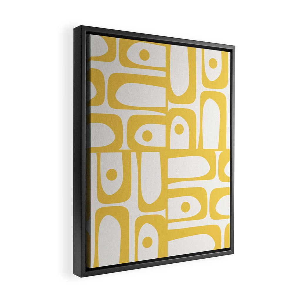 Mid Century Modern Abstract Lemon Yellow and Off White Piquet Multi Pattern  Framed Canvas Print Gallery Image 2