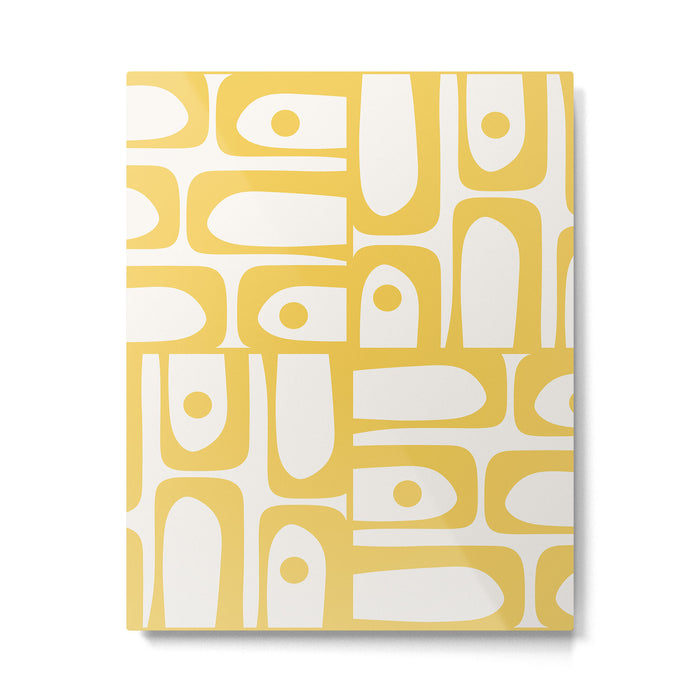 Mid Century Modern Abstract Lemon Yellow and Off White Piquet Multi Pattern  Metal Print Gallery Image 1