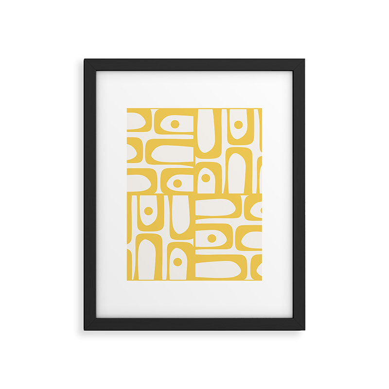 Mid Century Modern Abstract Lemon Yellow and Off White Piquet Multi Pattern  Framed Art Print Gallery Image 6