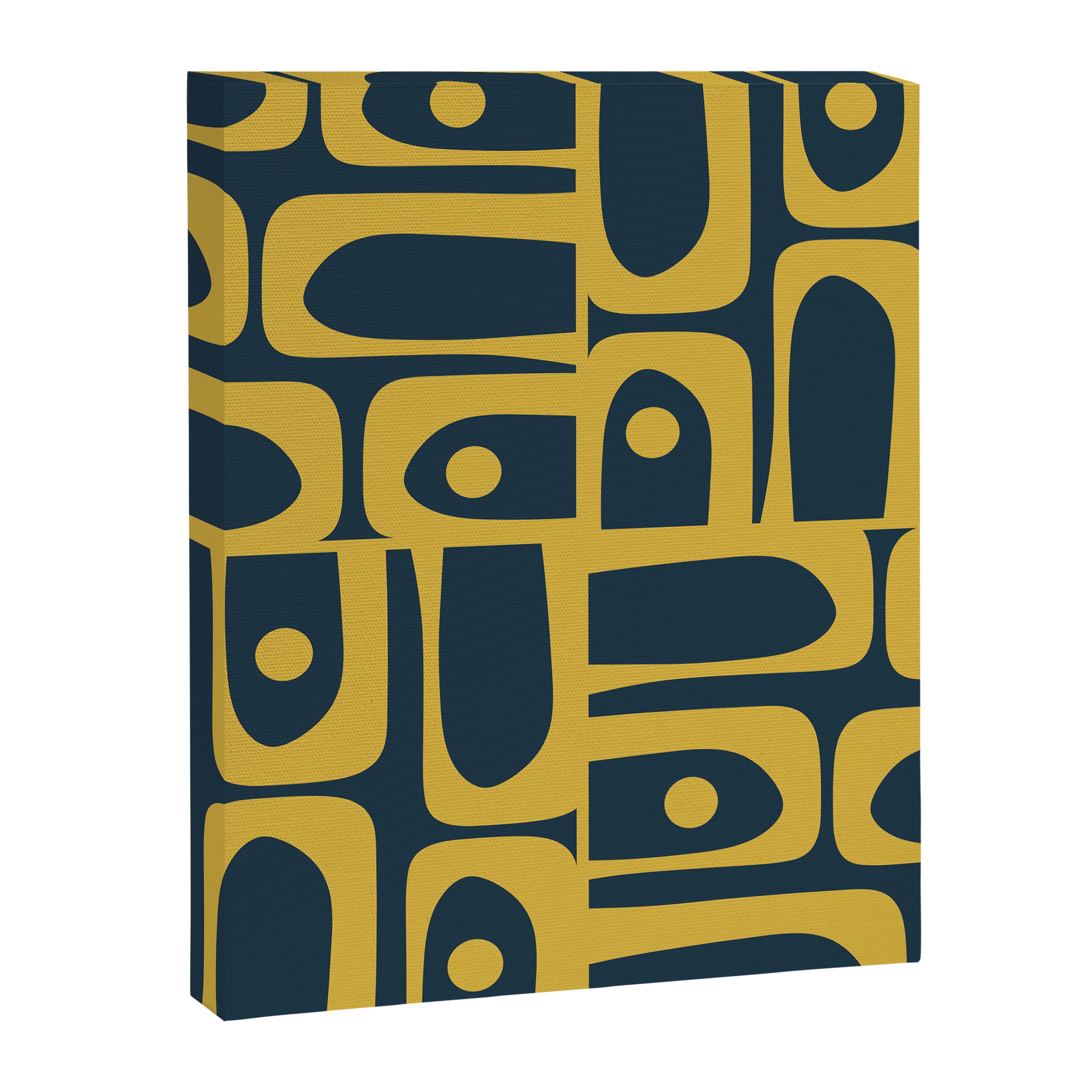 Mid Century Modern Abstract Light Mustard and Dark Navy Blue Piquet Multi Pattern Canvas Print Gallery Image 8