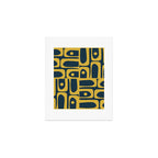 Mid Century Modern Abstract Light Mustard and Dark Navy Blue Piquet Multi Pattern Art Print Gallery Image 1