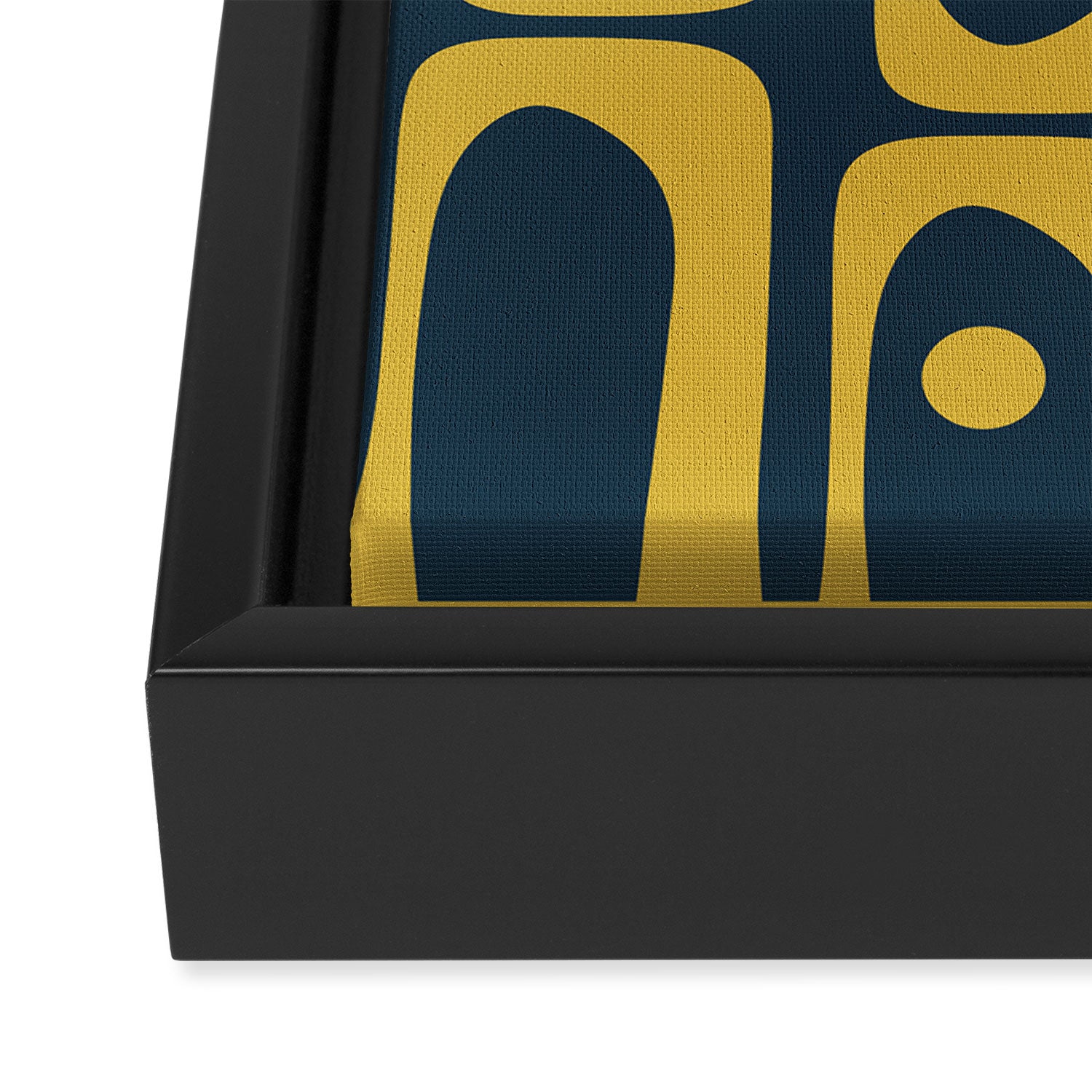 Mid Century Modern Abstract Light Mustard and Dark Navy Blue Piquet Multi Pattern Framed Canvas Print Gallery Image 3