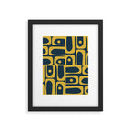 Mid Century Modern Abstract Light Mustard and Dark Navy Blue Piquet Multi Pattern Framed Art Print Gallery Image 6