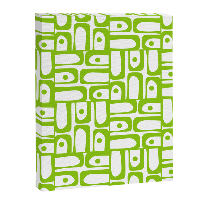 Mid Century Modern Abstract Lime Green and White Piquet Multi Pattern Canvas Print Gallery Image 1