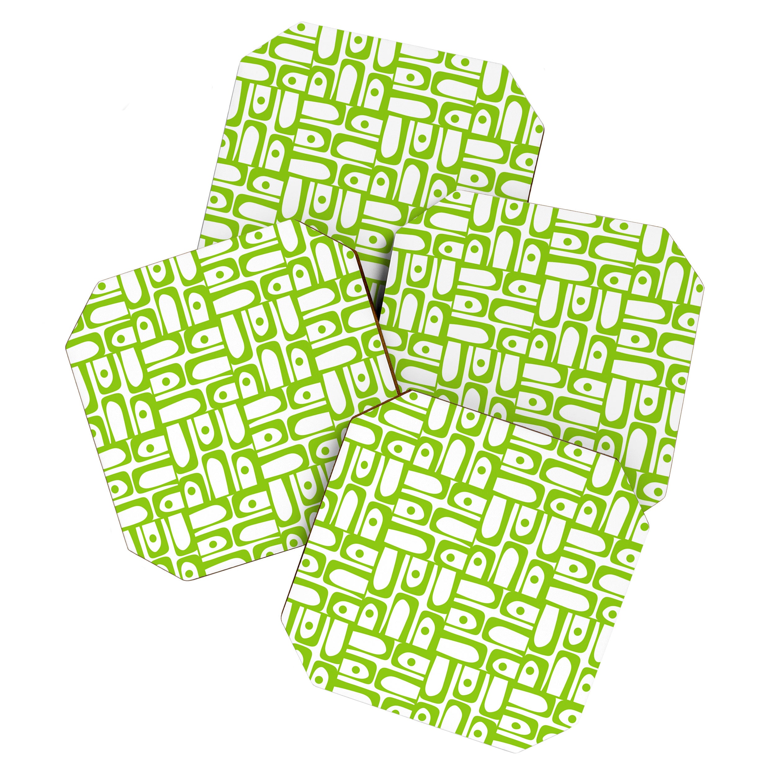 Mid Century Modern Abstract Lime Green and White Piquet Multi Pattern Coaster Gallery Image 1